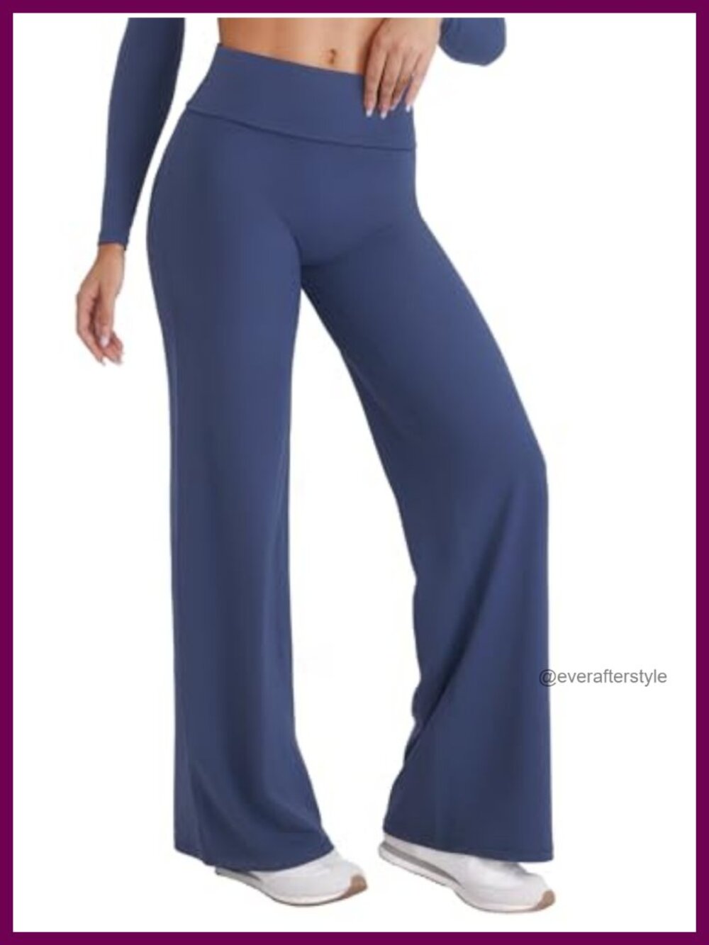 Fold Over Straight Leg Yoga Pants No Front Seam 31.5" Inseam Nylon Spandex